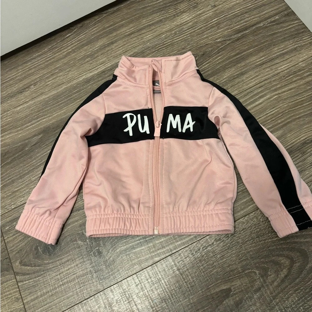 Puma Girls Activewear Hoodie & Legging 2-Piece Set Size 12m Pink Black Zip Up